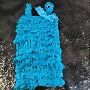 6 12 Months Turquoise Blue Lace Tank‎ Romper One Piece